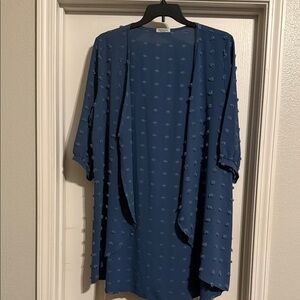 Blue Textured Open Front Cardigan